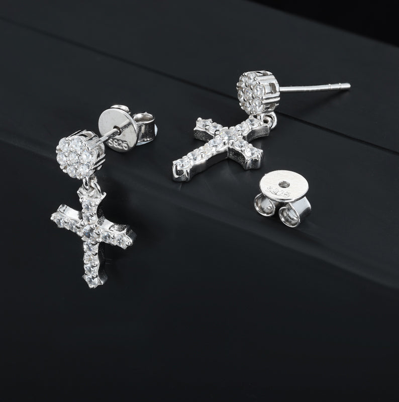 Cross Dangle Moissanite Earrings in 925 Sterling Silver product view