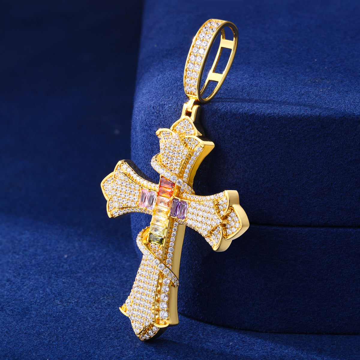 Multicolor Cross Moissanite Pendant in 925 Sterling Silver product view