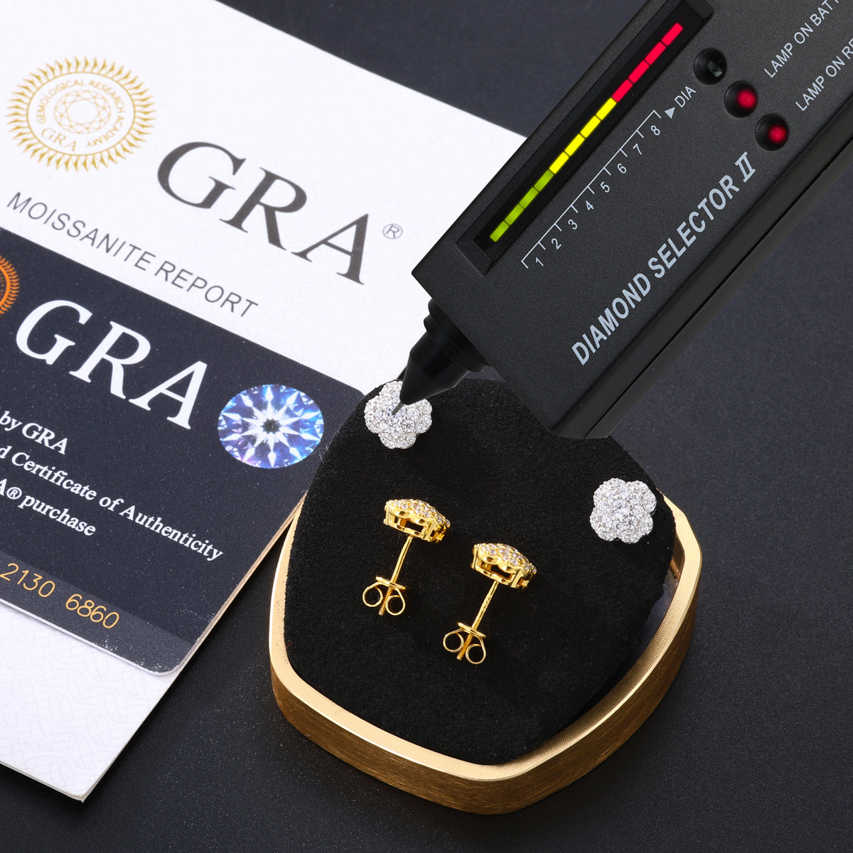 Flower Cluster Moissanite Stud Earrings in 925 Sterling Silver detail view