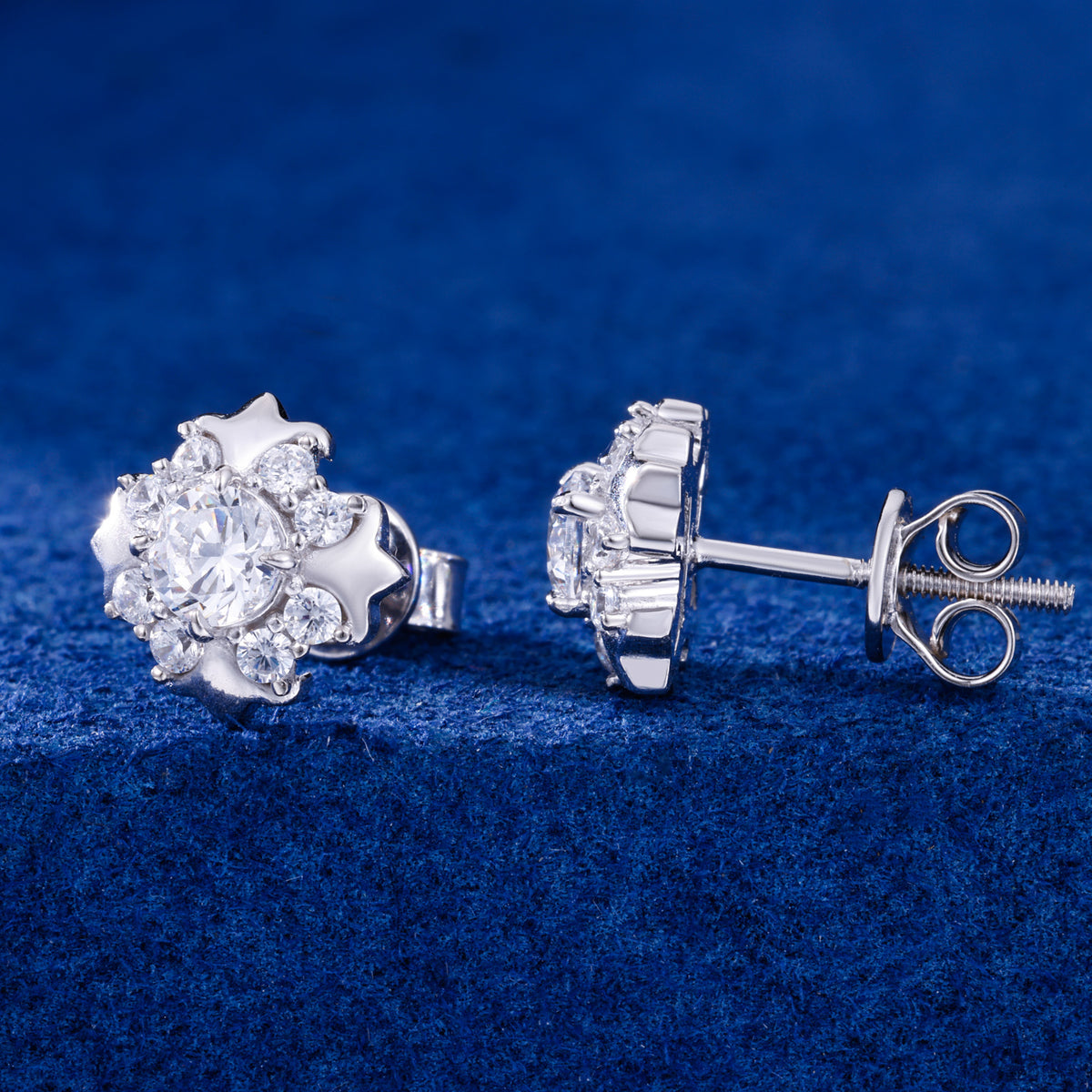 Star Halo Moissanite Stud Earrings in 925 Sterling Silver product view