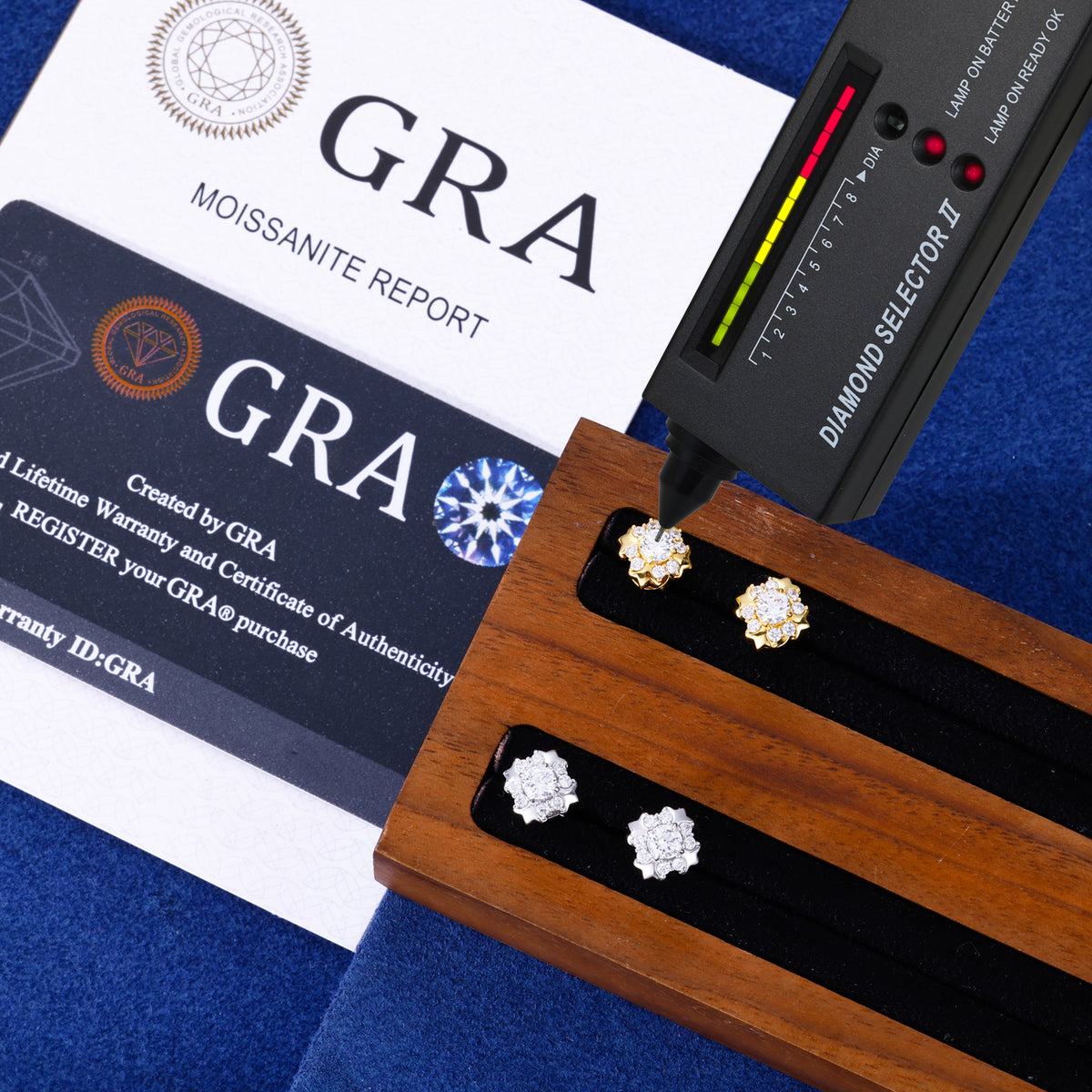 Star Halo Moissanite Stud Earrings in 925 Sterling Silver detail view