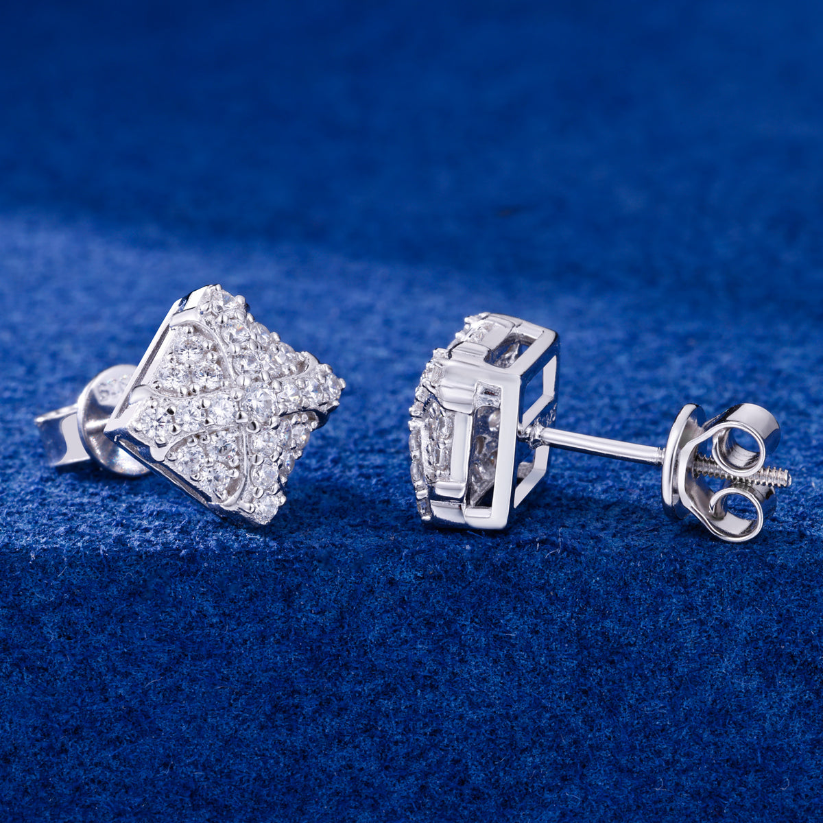 Diamond-shaped moissanite cluster stud earrings