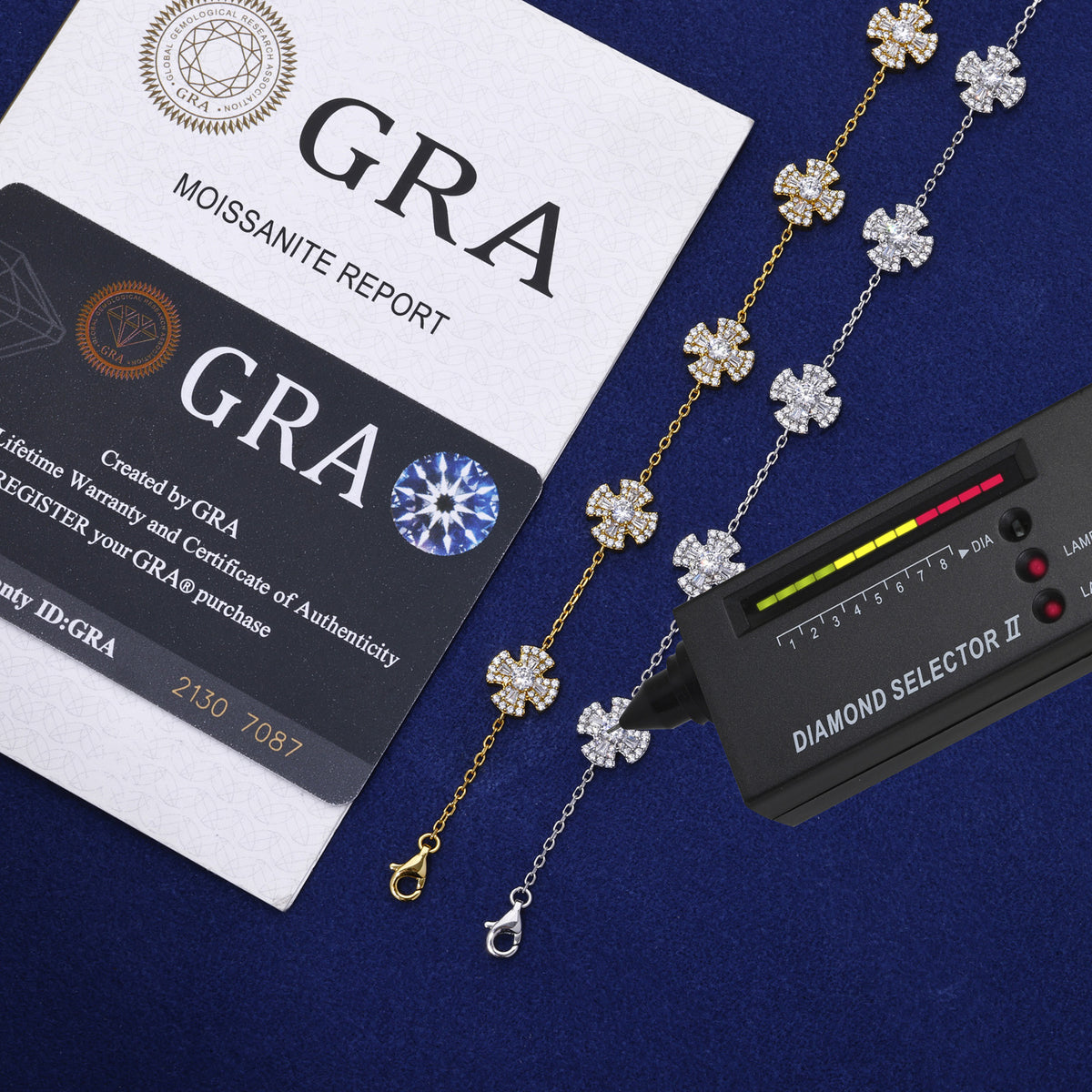 Five-cross moissanite link bracelet
