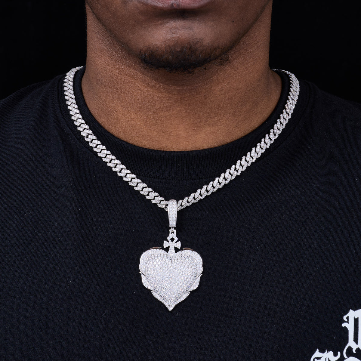 Heart ankh cross moissanite pendant worn