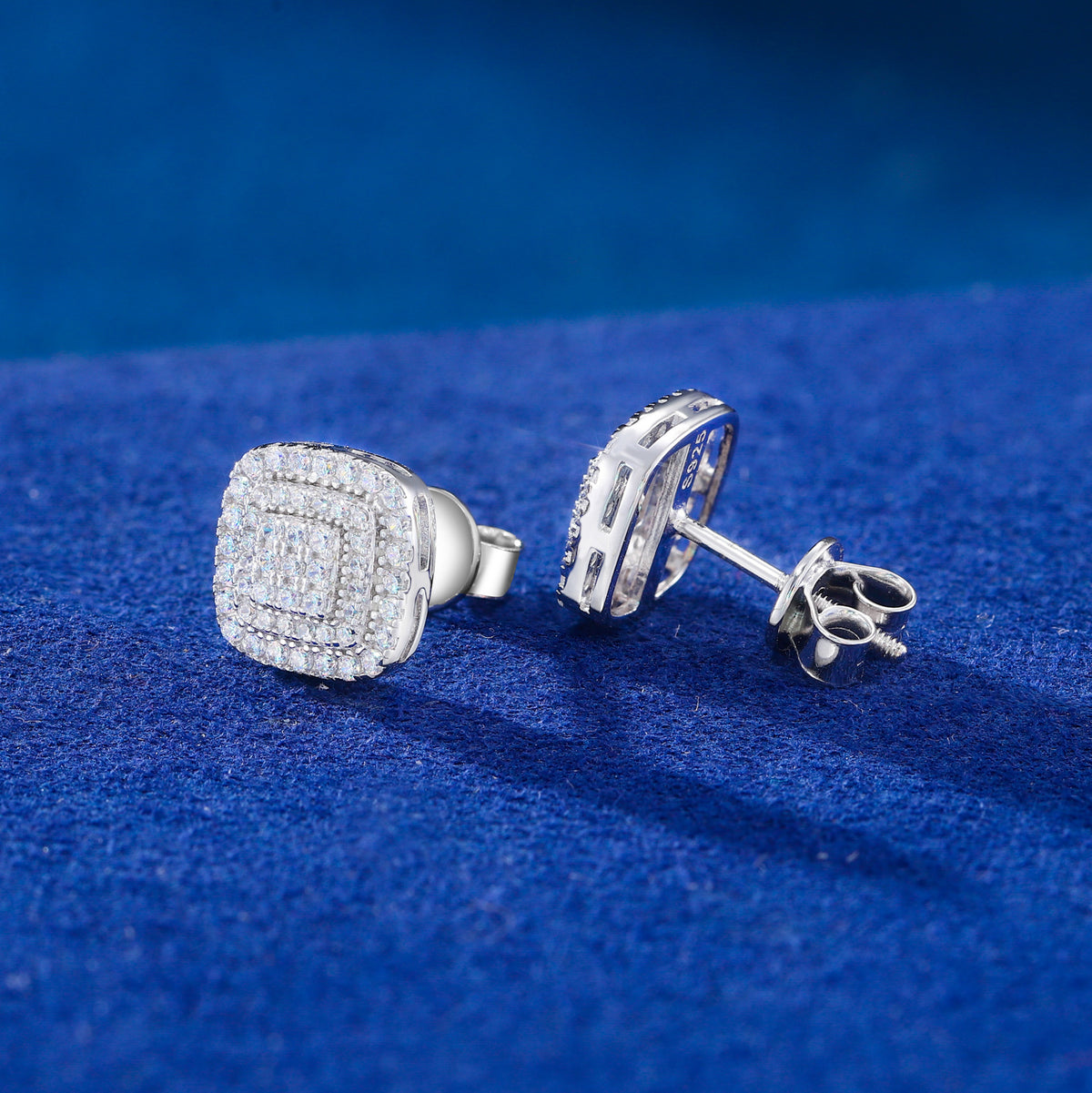 Three-Layer Square Moissanite Stud Earrings in 925 Sterling Silver product view