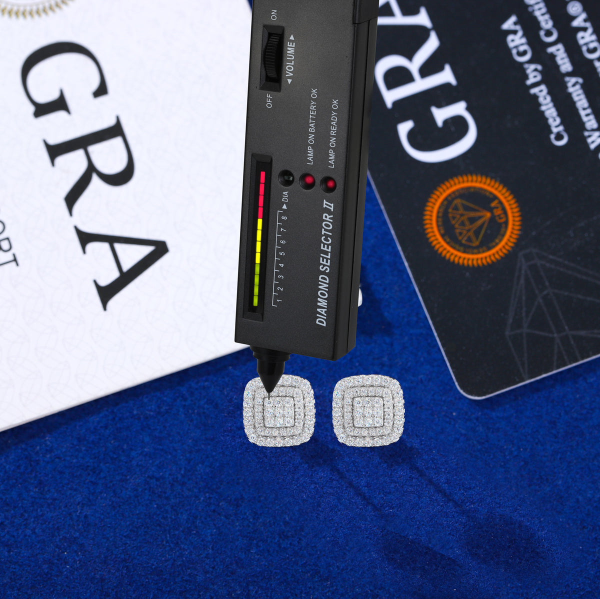 Three-Layer Square Moissanite Stud Earrings in 925 Sterling Silver detail view