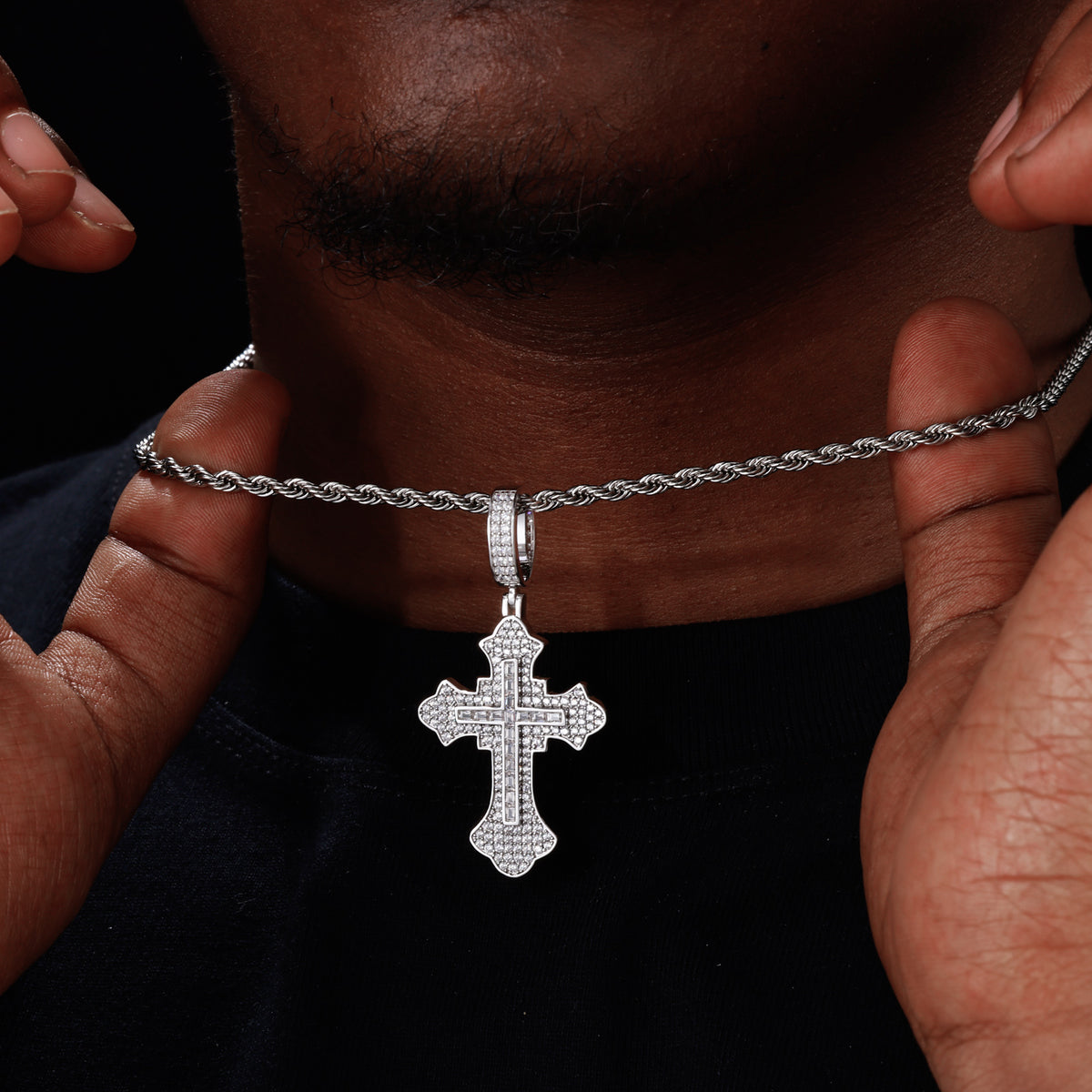 Iris Two-Layer Cross Moissanite Pendant in 925 Sterling Silver detail view