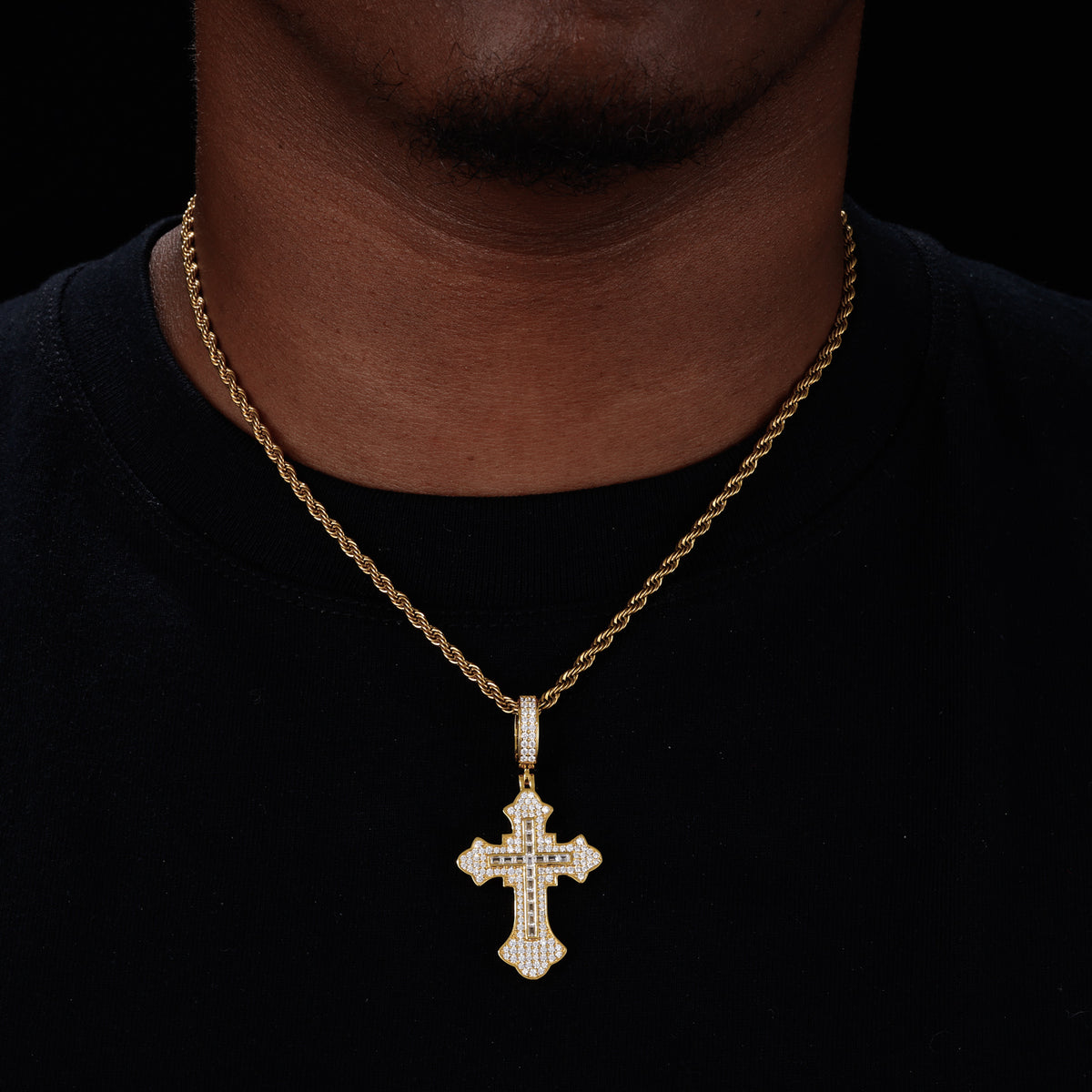 Iris Two-Layer Cross Moissanite Pendant in 925 Sterling Silver styled view