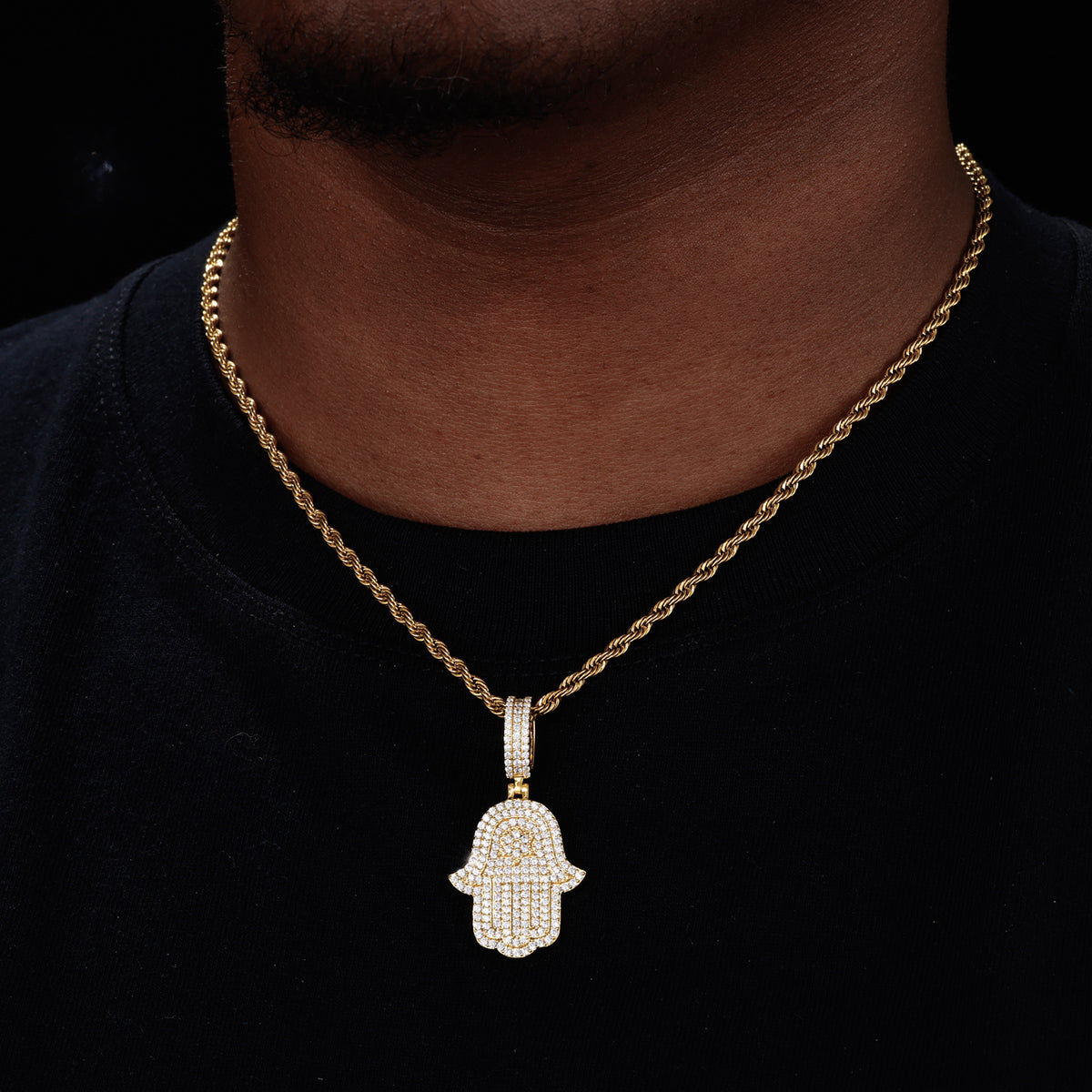 Hamsa Hand Moissanite Pendant in 925 Sterling Silver styled view