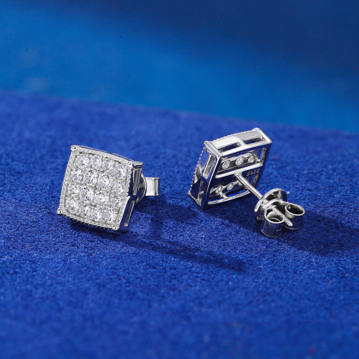 Micro-Pavé Square Moissanite Stud Earrings in 925 Sterling Silver product view