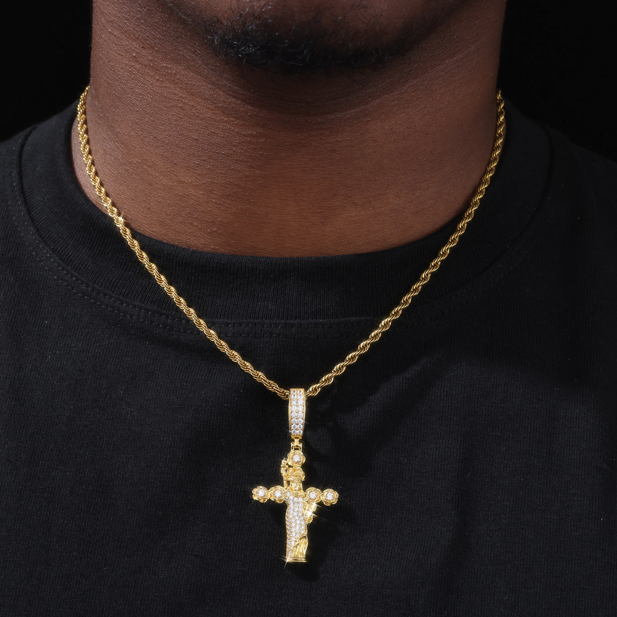 Statue of Liberty Cross Moissanite Pendant in 925 Sterling Silver detail view