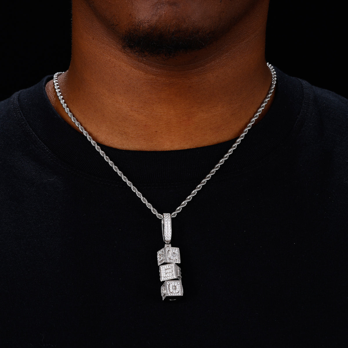 Rotating CEO Dice Moissanite Pendant in 925 Sterling Silver detail view