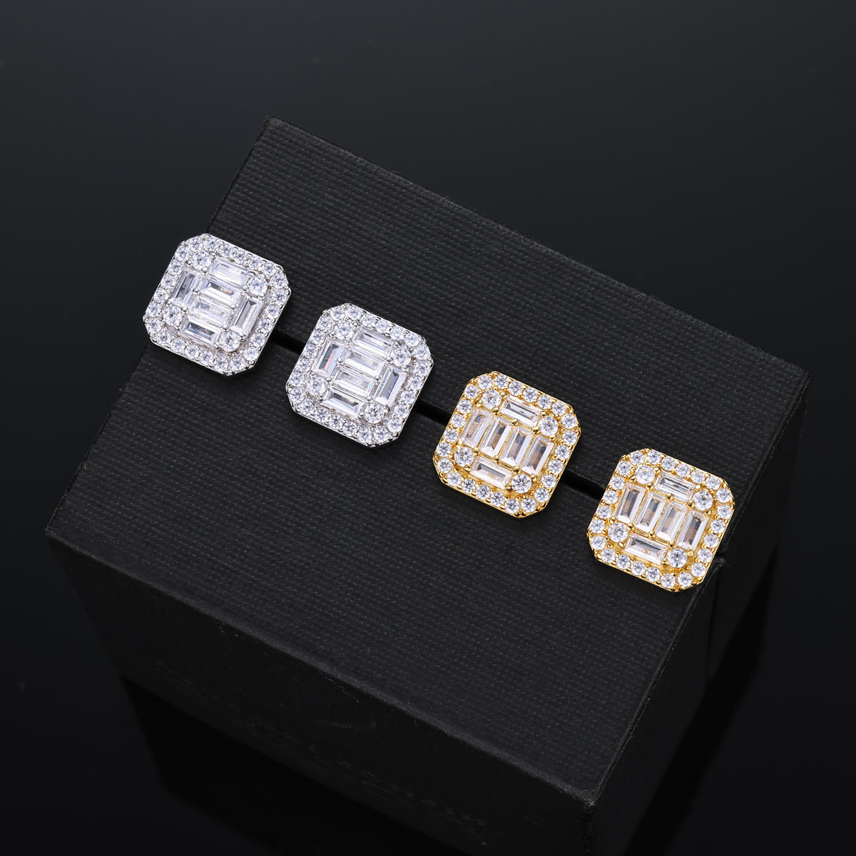 Baguette Square Moissanite Stud Earrings in 925 Sterling Silver product view