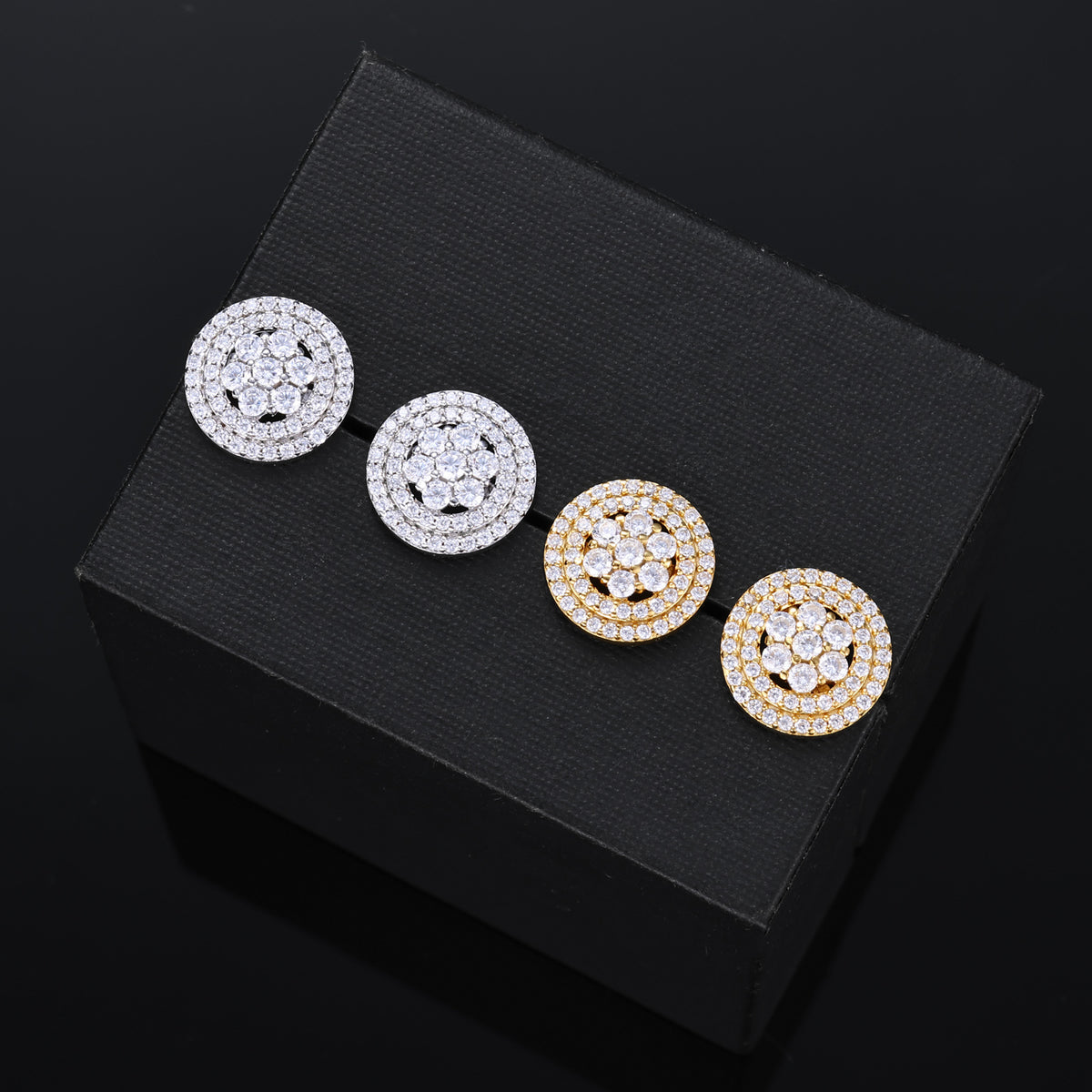 Double-Layer Floral Halo Moissanite Stud Earrings in 925 Sterling Silver product view