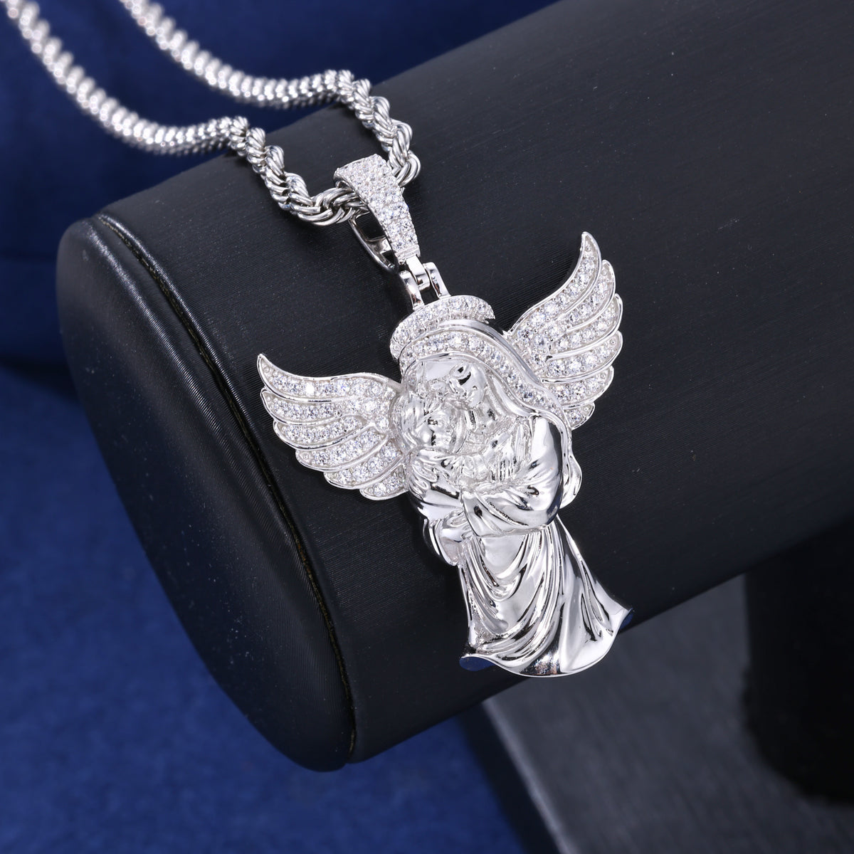 Guardian Angel Moissanite Pendant in 925 Sterling Silver front view