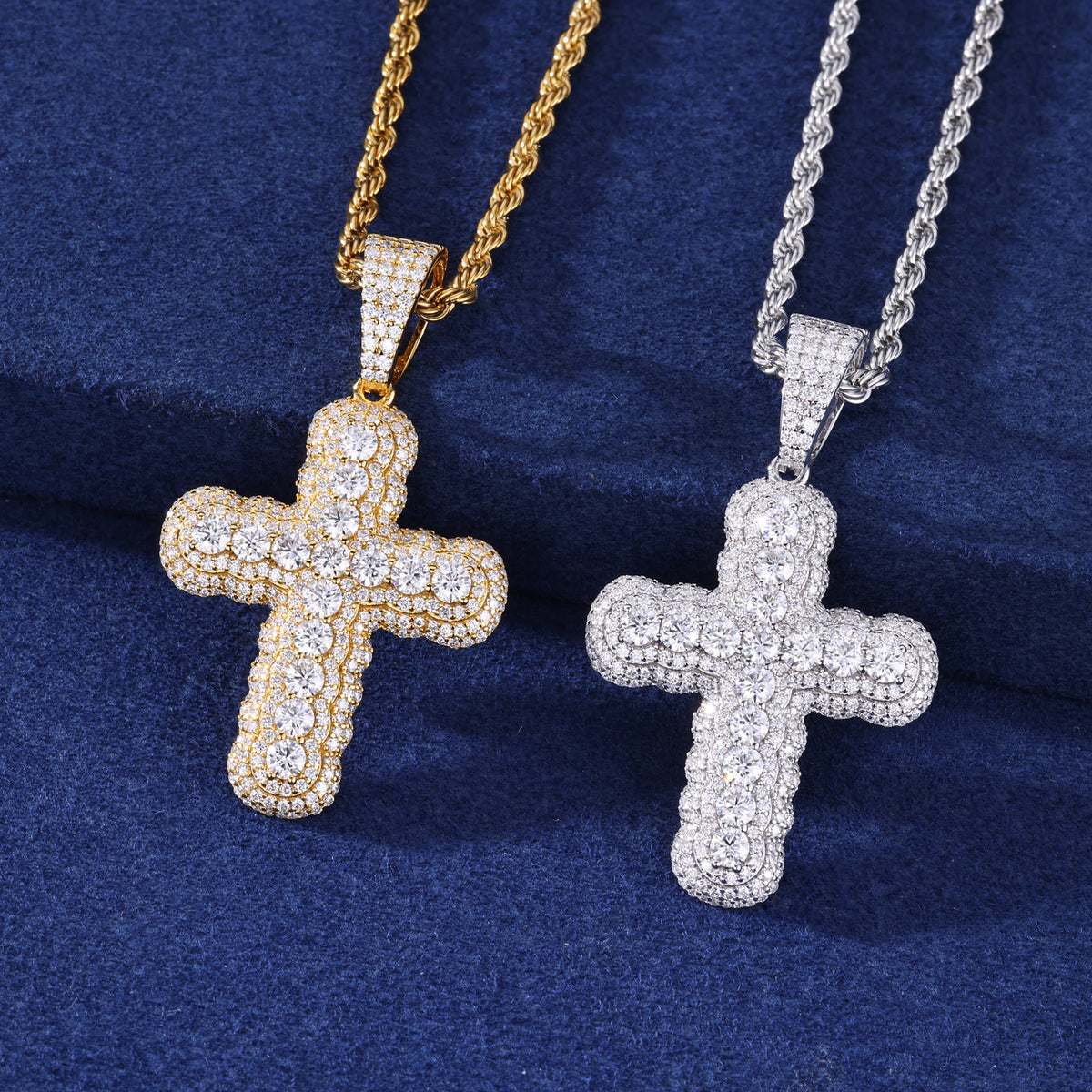 Three-Layer Halo Cross Moissanite Pendant in 925 Sterling Silver detail view