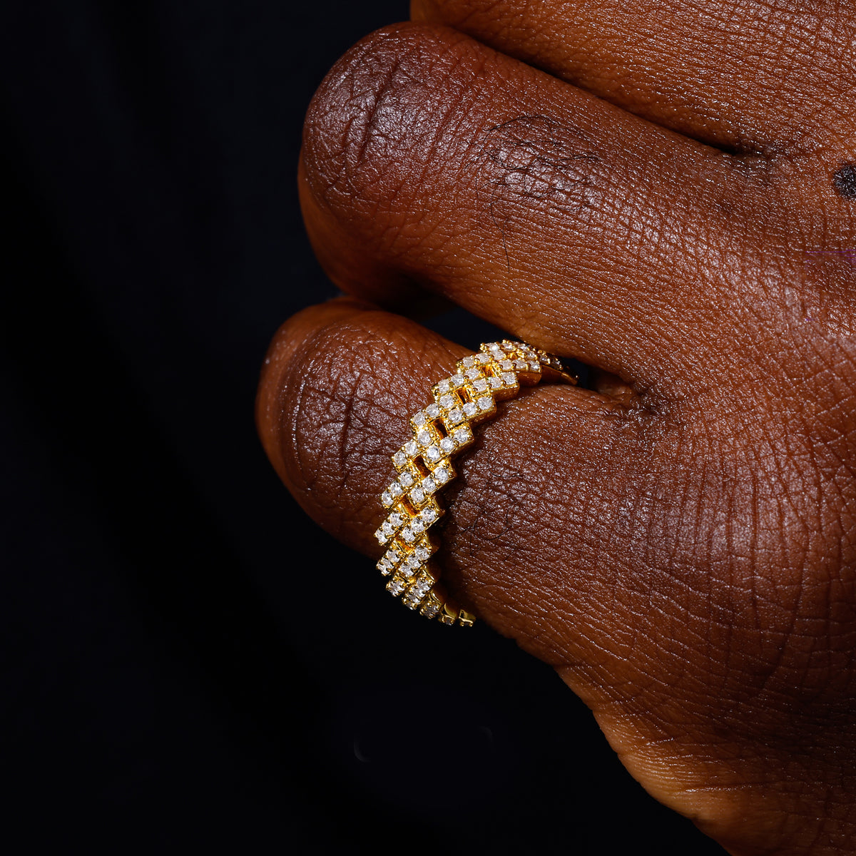 5 mm iced-out Cuban link moissanite ring in silver tone