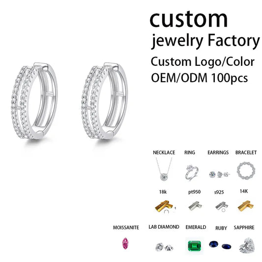 Fully Inlaid Moissanite Earrings GRA Certified Platinum Plated S925 Silver Unisex European Style Wholesale