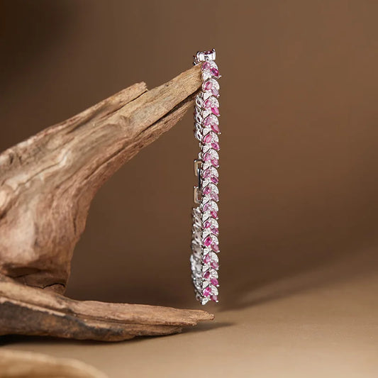 Wholesale YJ Luxury S925 Sterling Silver Natural Ruby Marquise Cut Gemstone & Diamond Leaf Tennis Bracelet for Women