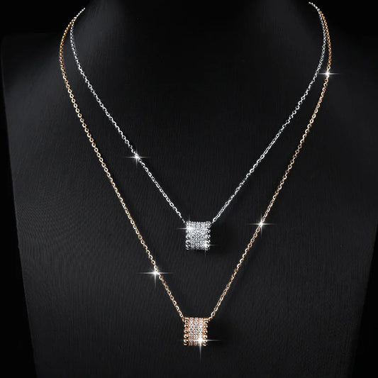 Mozanite Necklace Cylindrical Design Delicate Waistline Subtly Luxurious Niche-Crafted 925 Sterling Silver Featuring Elegant