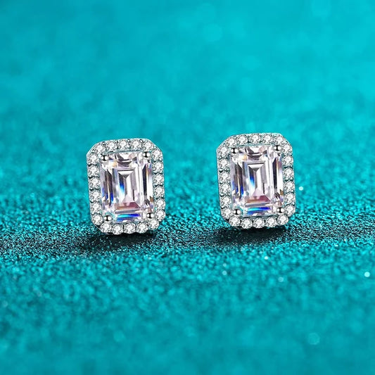 Manufacturer Wholesale 925 Sterling Silver Earrings for Women Bright Radiant Cut Moissanite Rectangular Inlay OEM/ODM