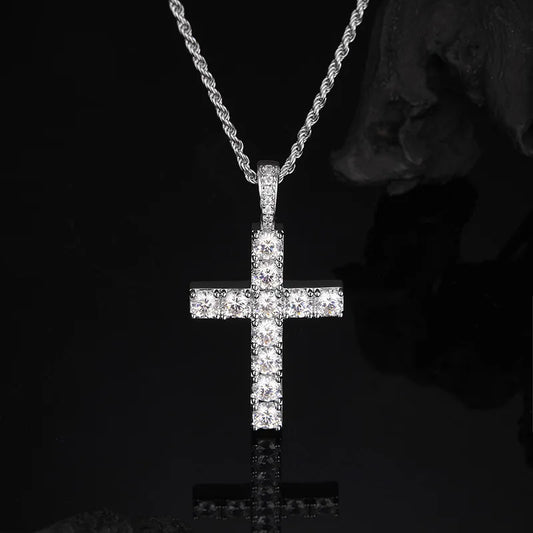 Fashion Jewelry Simple 925 Sterling Silver Religious Delicate Moissanite Cross Fine Pendant Necklaces for Women