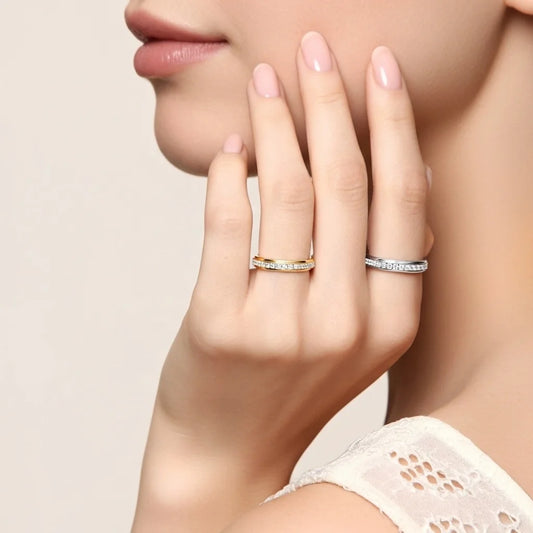 Bestselling Rotatable 925 Sterling Silver Anxiety Jewelry Fortune Turning 18k Gold Plated Row Moissanite Eternity Ring for Women