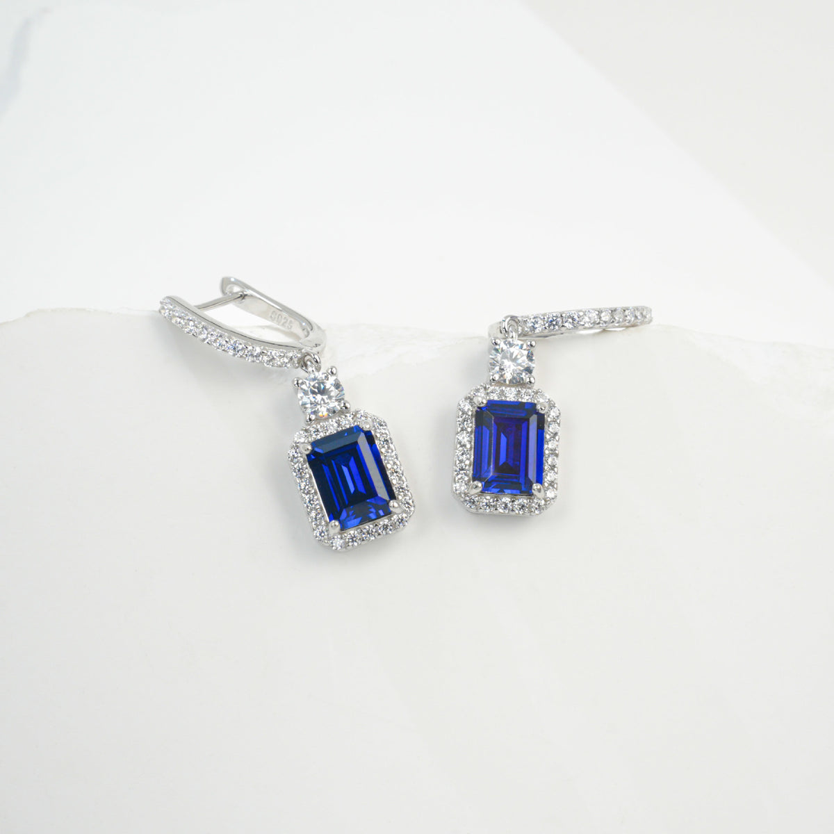 Lab Grown Emerald Halo Drop Earrings 925 sterling silver Silver, additional product view