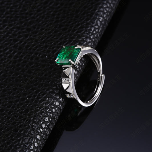 Princess Cut Lab Grown Emerald Ring 925 sterling silver Silver, alternate product view