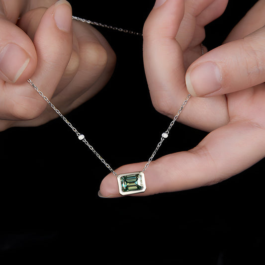 6x8mm Square Blue Green Moissanite Pendant Necklace 925 sterling silver Silver, alternate product view