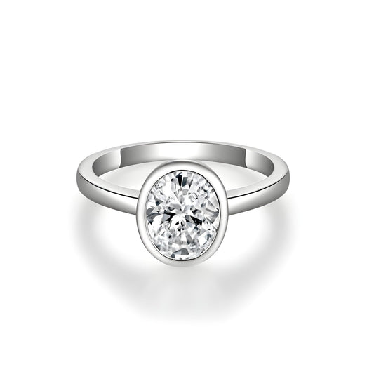 2 Carat Oval Bezel Moissanite Engagement Ring 925 sterling silver, product view