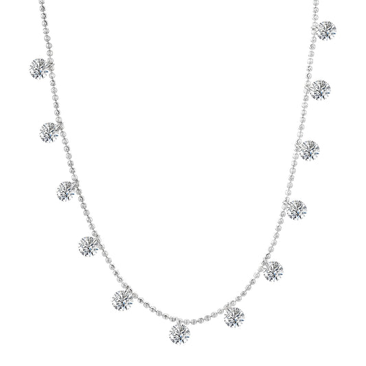Round Cut Moissanite Station Necklace in 925 sterling silver, product view