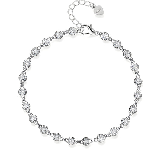 3mm Round Moissanite Station Bracelet – 925 Sterling Silver