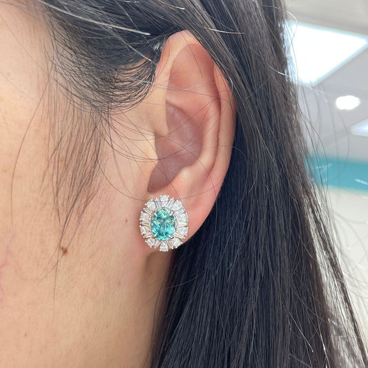 1.5 Carat Lab-Grown Paraiba Oval Halo Stud Earrings, alternate product view