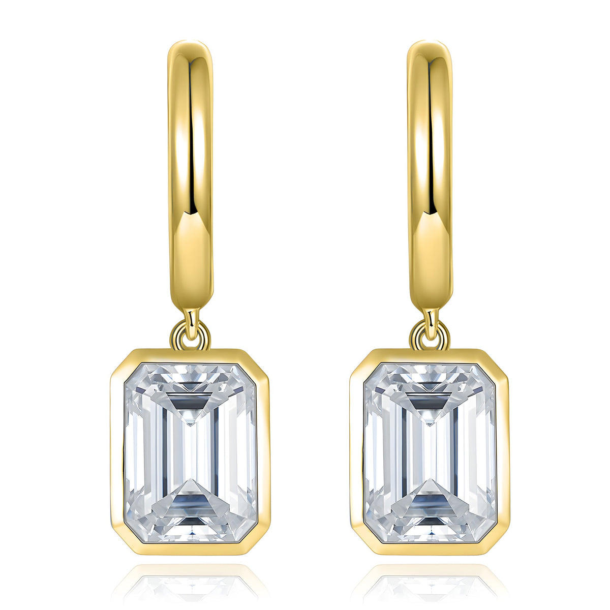 Emerald Cut Moissanite Drop Earrings 6×8mm 925 sterling silver, product view