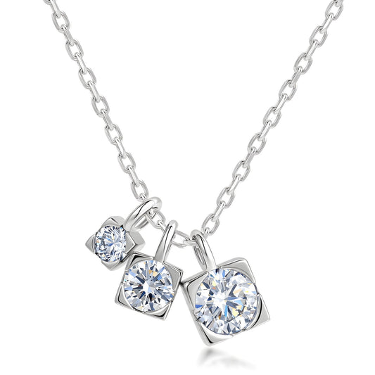 HPHT Lab Grown Diamond Three Stone Necklace 925 sterling silver Silver, product view