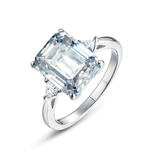 Emerald Cut Moissanite Ring S925 Silver Three Stone Women