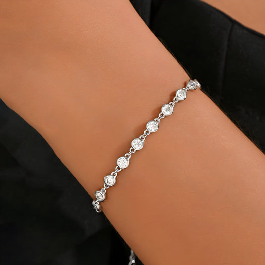 3mm Round Moissanite Station Bracelet – 925 Sterling Silver