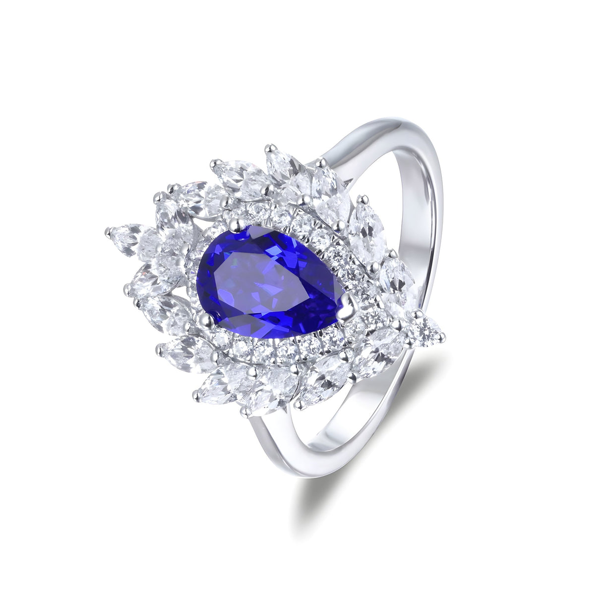 1.5 Carat Pear Cut Lab-Grown Sapphire Halo Ring 925 sterling silver, product view