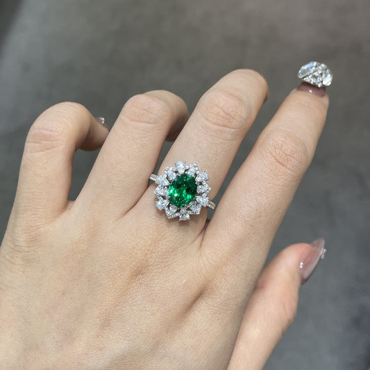 2 Carat Lab-Grown Tsavorite Halo Ring 925 sterling silver, alternate product view