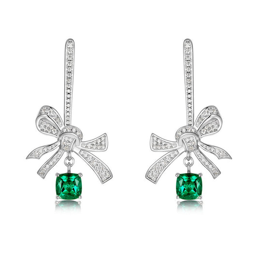 Bow Lab Emerald Drop Earrings in S925 Sterling Silver