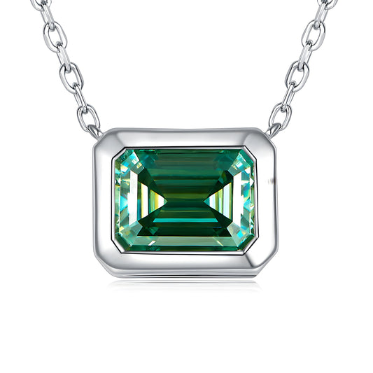 6x8mm Square Blue Green Moissanite Pendant Necklace 925 sterling silver Silver, product view
