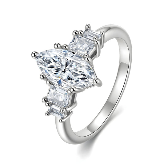 Marquise Cut Moissanite Engagement Ring in 925 sterling silver, product view