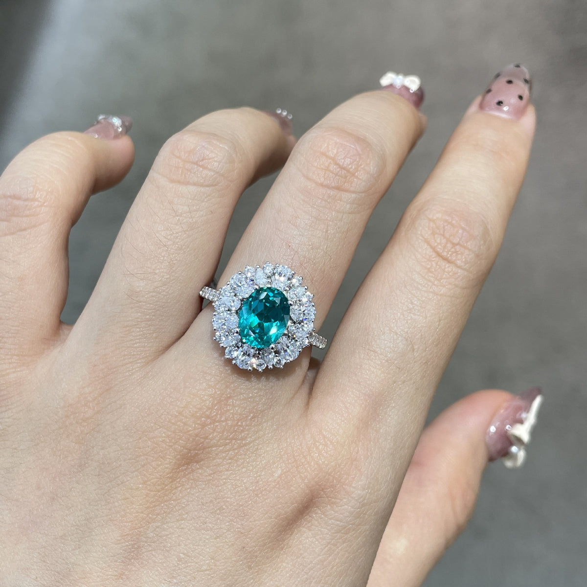 Lab-Grown Paraiba Oval Halo Ring 925 sterling silver, alternate product view
