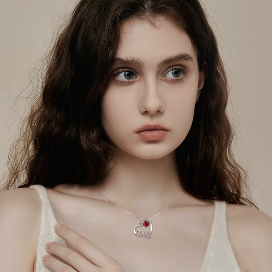 MOM Heart Birthstone Necklace S925 Silver