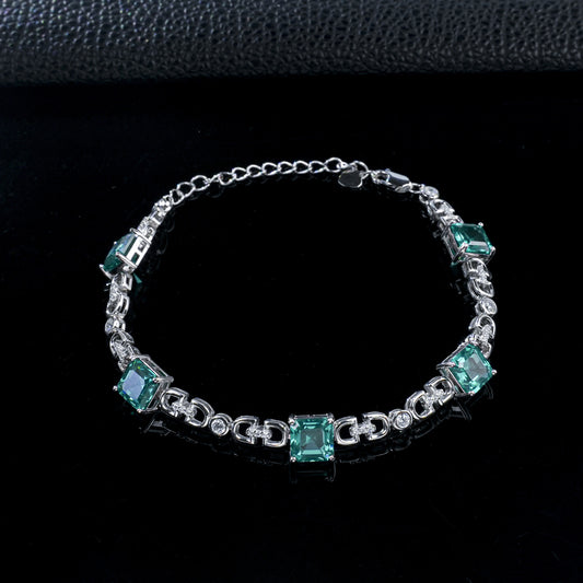 Paraiba Green Gemstone Bracelet in S925 Sterling Silver