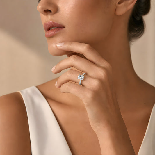 5x7mm Emerald Cut Moissanite Ring 925 sterling silver Sterling Silver, alternate product view