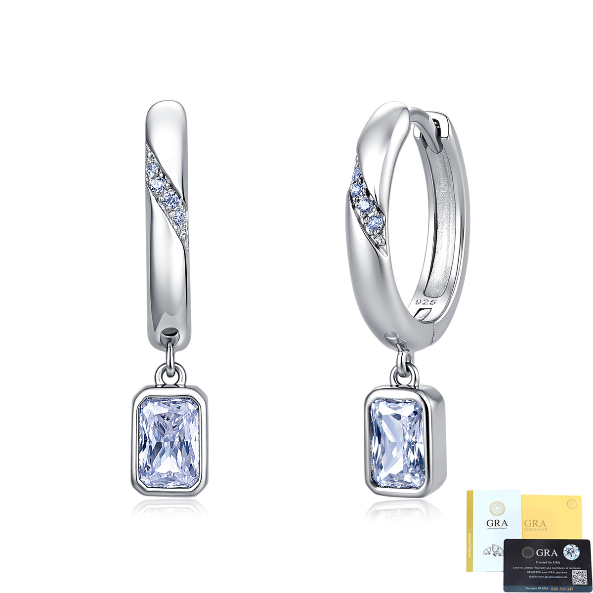 1.6 CTW Moissanite Drop Huggie Earrings 925 sterling silver Sterling Silver, detail view