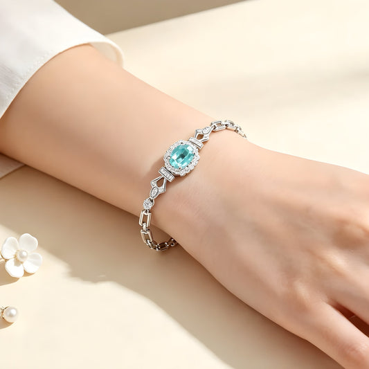 Oval Lab-Grown Paraiba Halo Bracelet 925 sterling silver, alternate product view