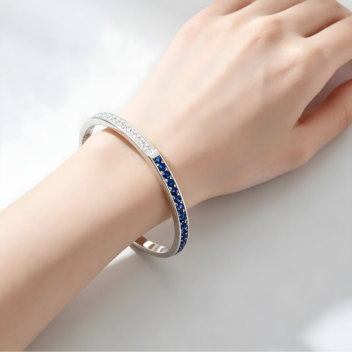 Lab-Grown Blue Sapphire Bangle Bracelet 925 sterling silver, alternate product view